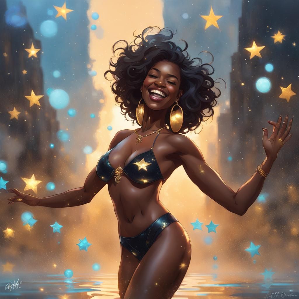 Radiant Woman Dancing in Rain: Hyperdetailed Portrait