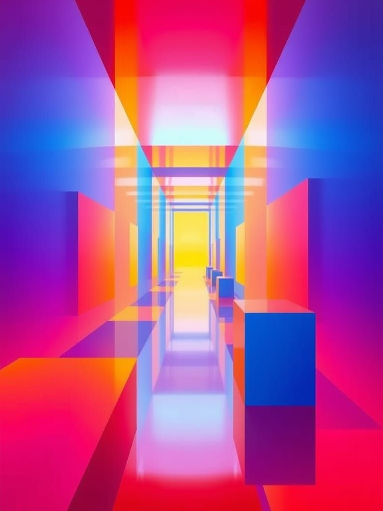 Blocks of colour towards a vanishing point, metallic shimmer