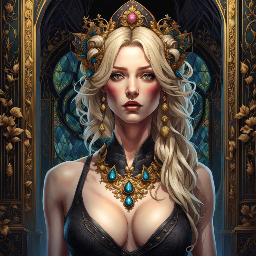 Blonde in Bathroom: Gothic Art Nouveau Portrait