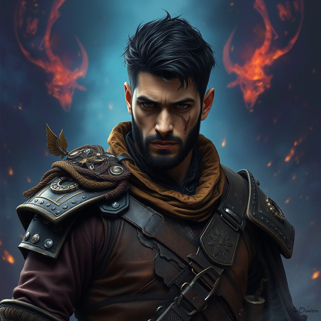 Mystical Warrior in High-Fantasy Matte Painting Style