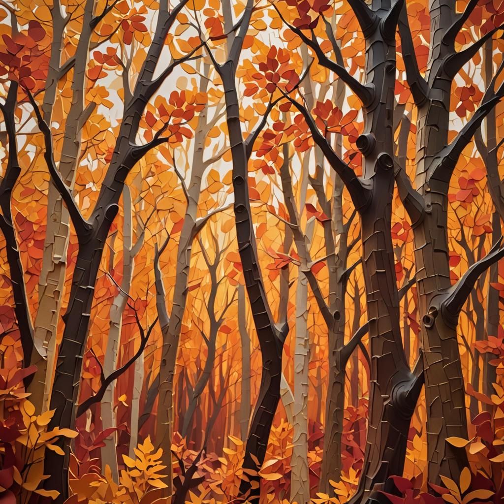 Autumnal Paper Bricolage in Oil Painting Style