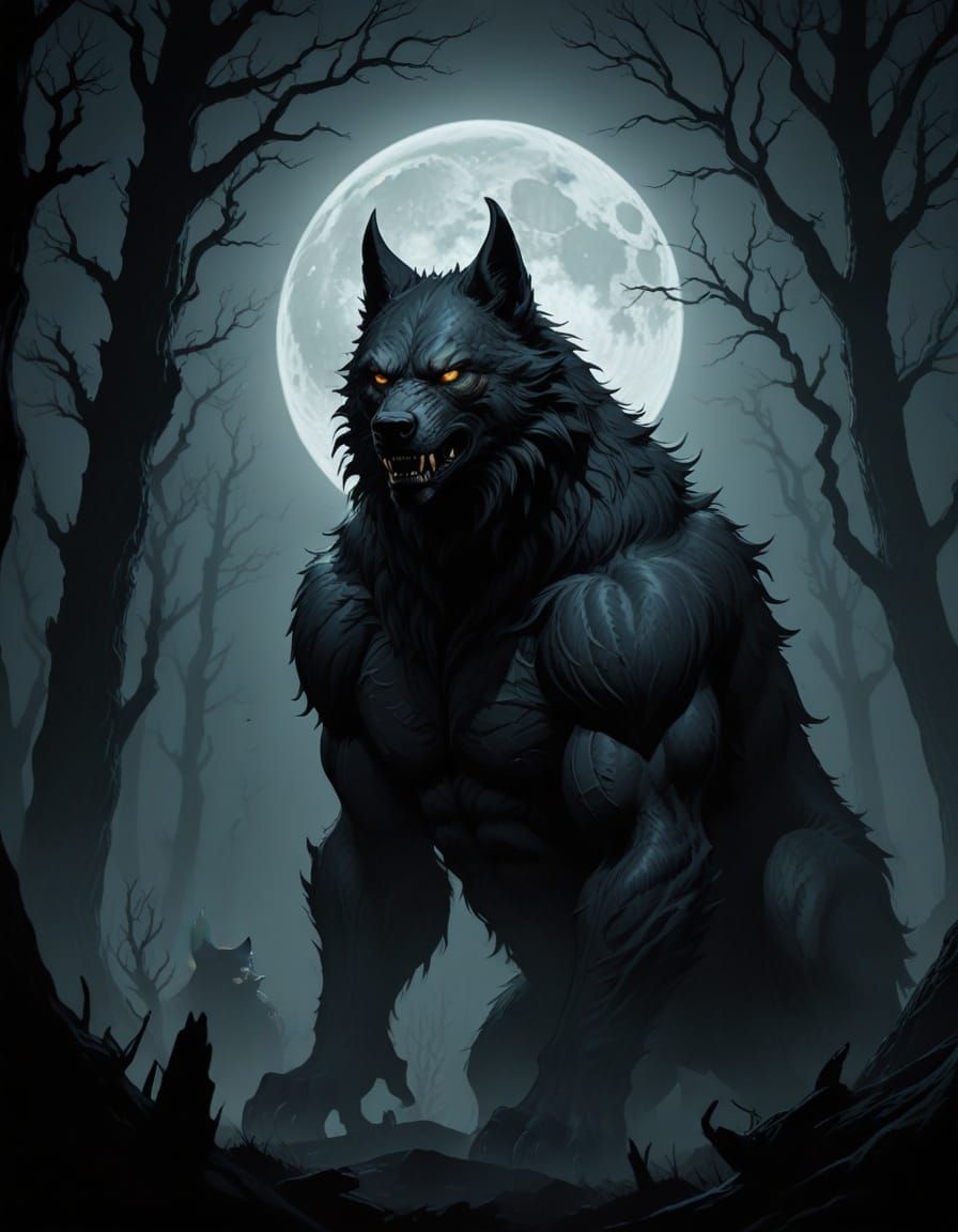 Grim Dark Werewolf Unleashed Under Full Moonlight