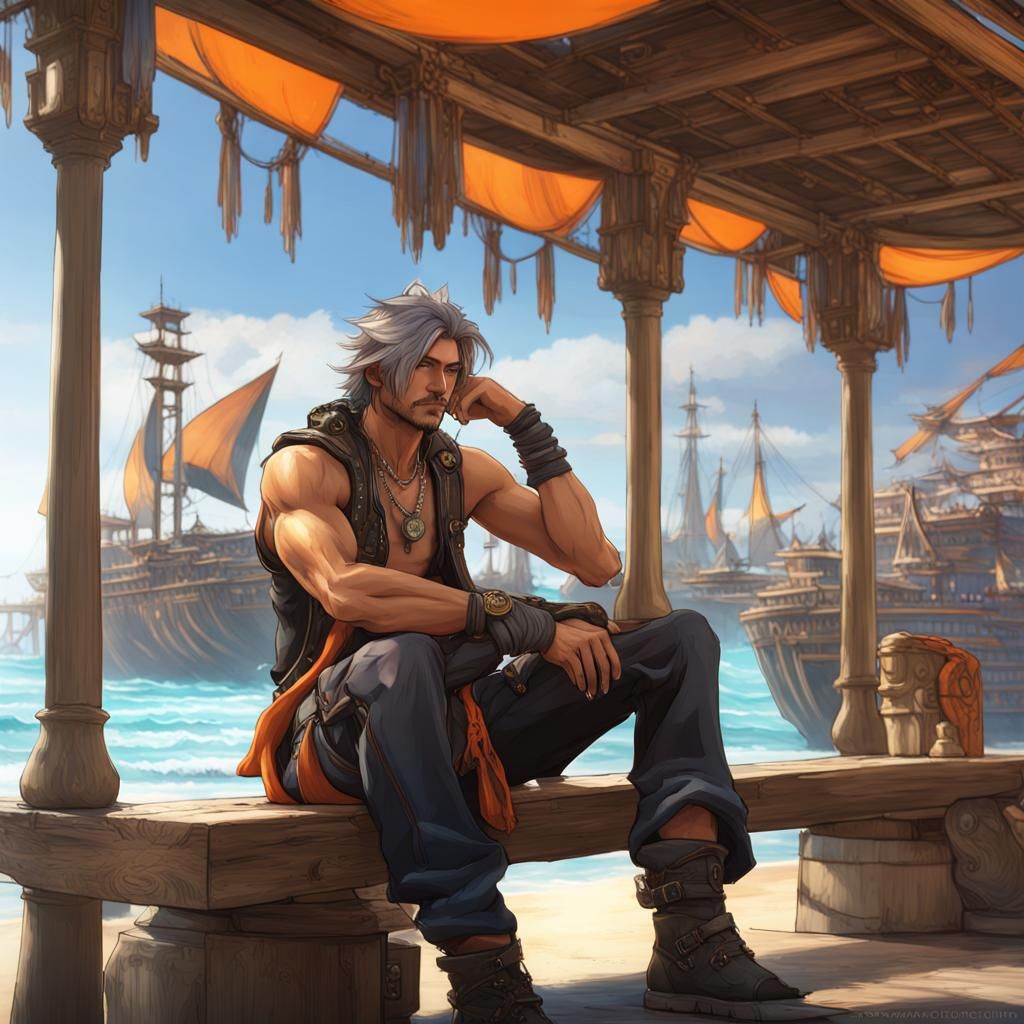 Jecht Relaxing at the Pier: Art Nouveau Style