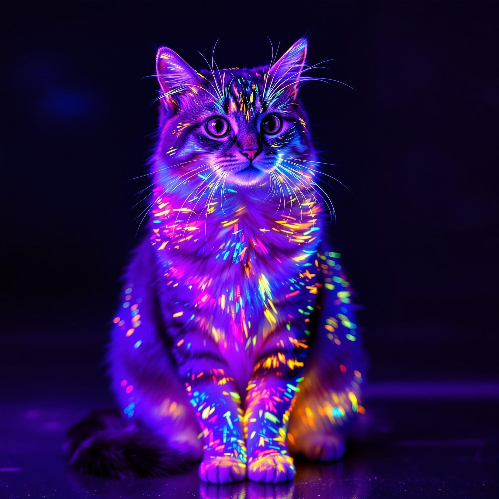Cat Illuminated Under Ethereal UV Glow