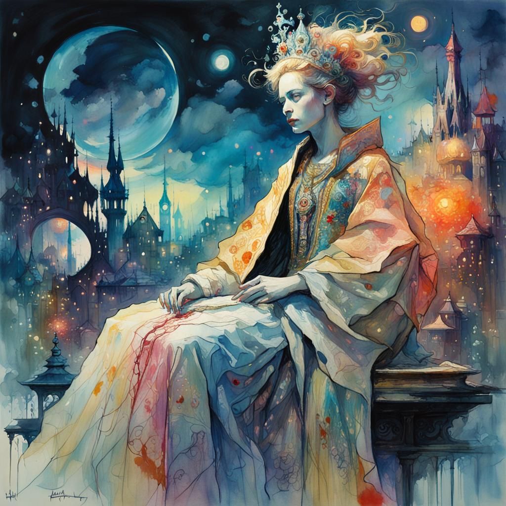 Luminescent Queen in Watercolour Fantasy Art