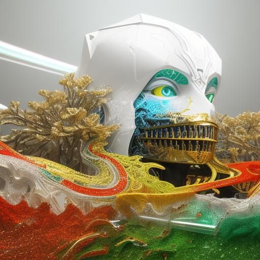 Abstract Face in Holographic Synthwave Style