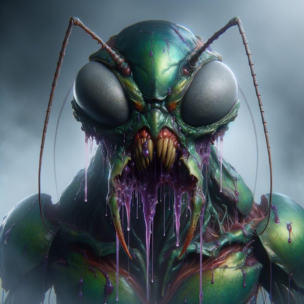 Menacing Iridescent Insect in Fog