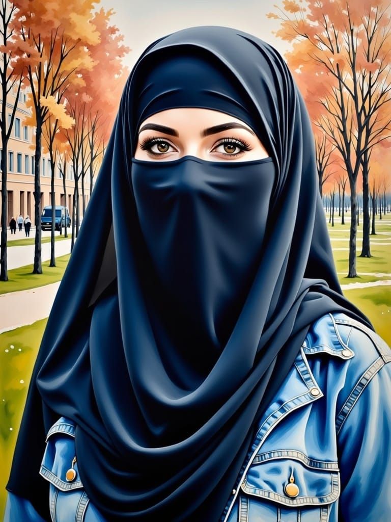 Young Woman in Niqab: Oil Painting in Earth Tones