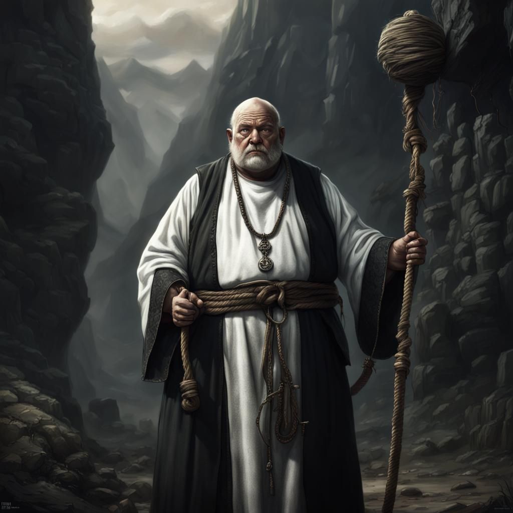 Old Priest in Black and White Tunic