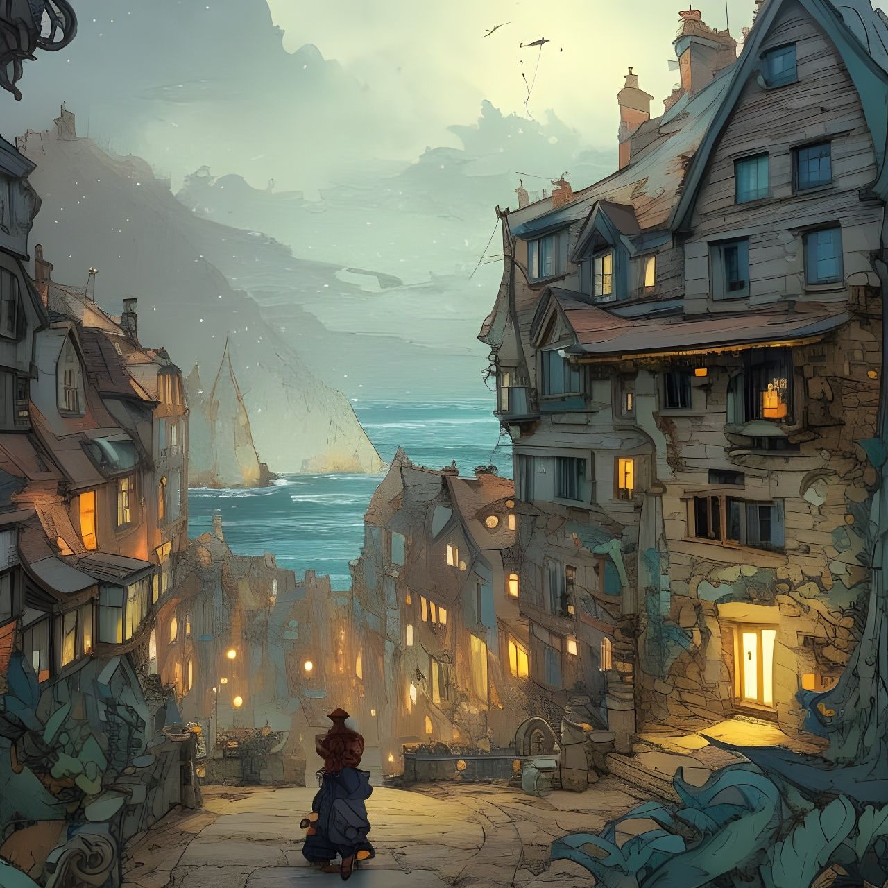 Irish Coastal Village in 3D Comic Animation Style