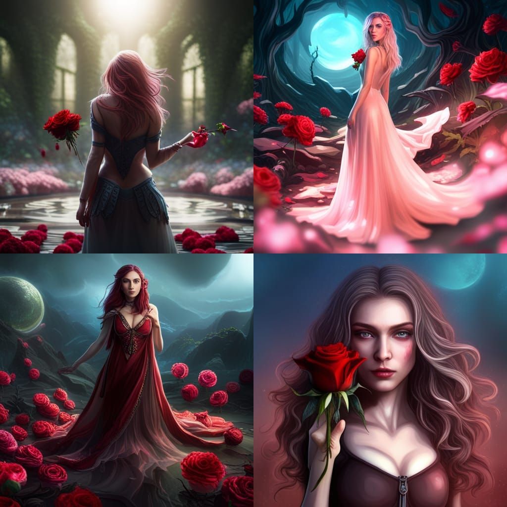 Love Rose with Pretty Girl: Fantasy Concept Art