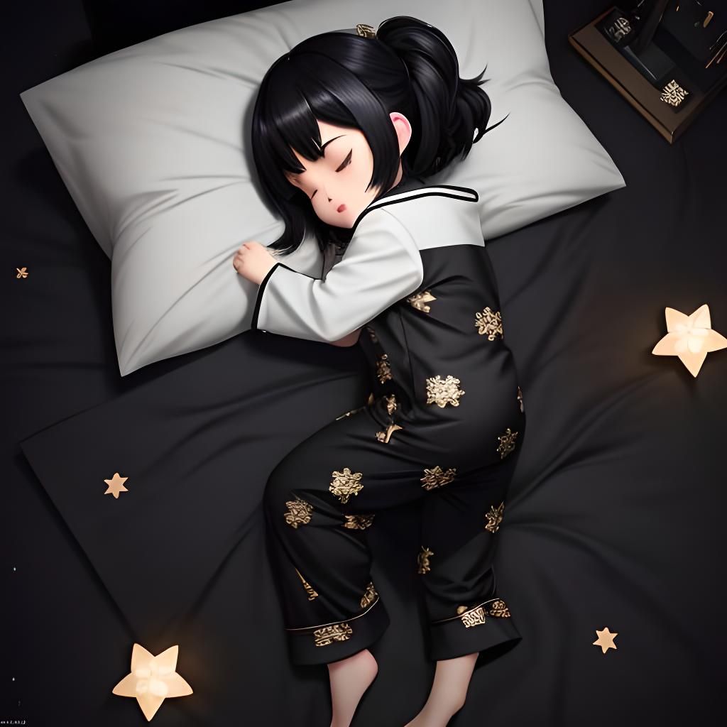 Chibi Girl Sleeping in Starry Pajamas