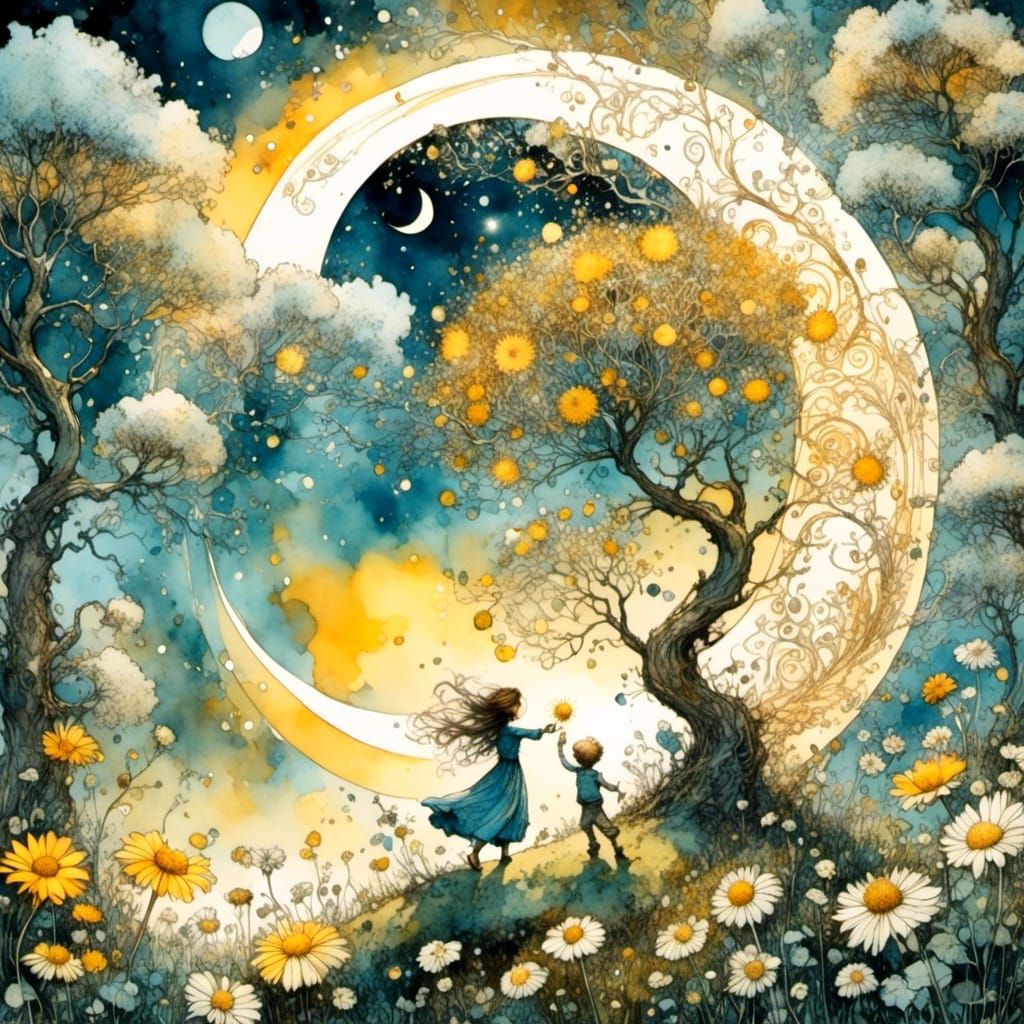 Magical Dance of Sun and Moon in Vintage Style