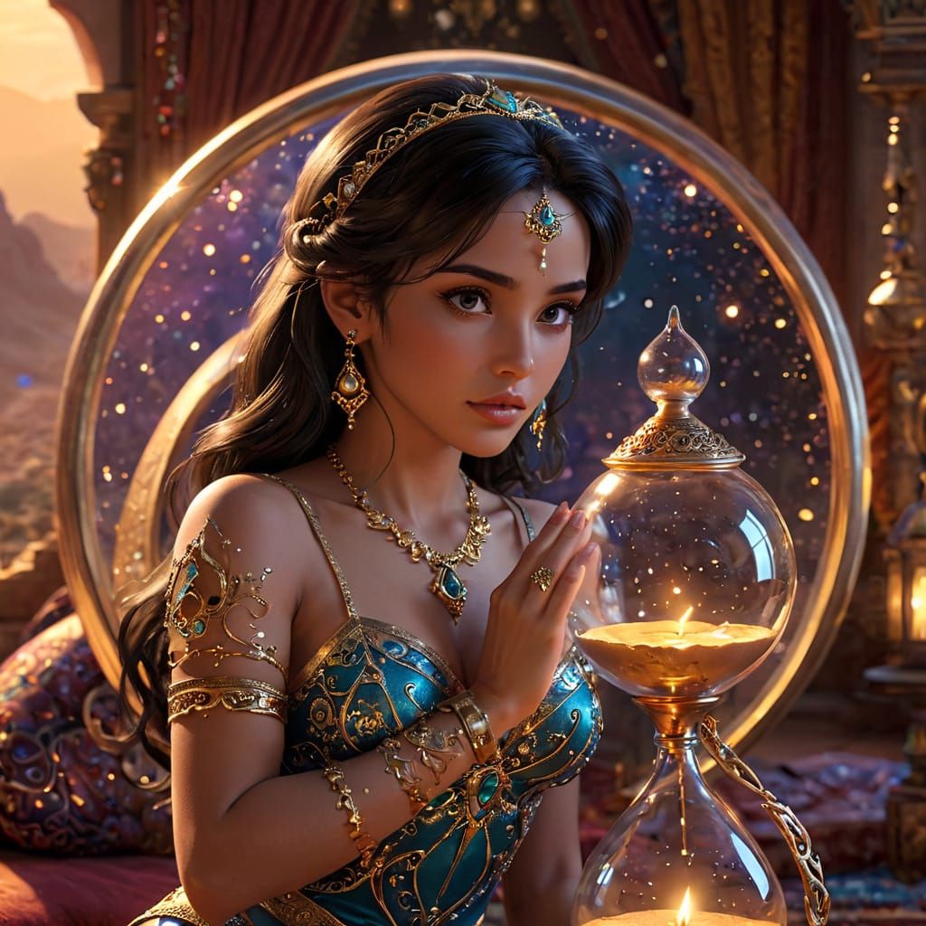 Ethereal Princess Jasmine Contemplates the Sands of Time