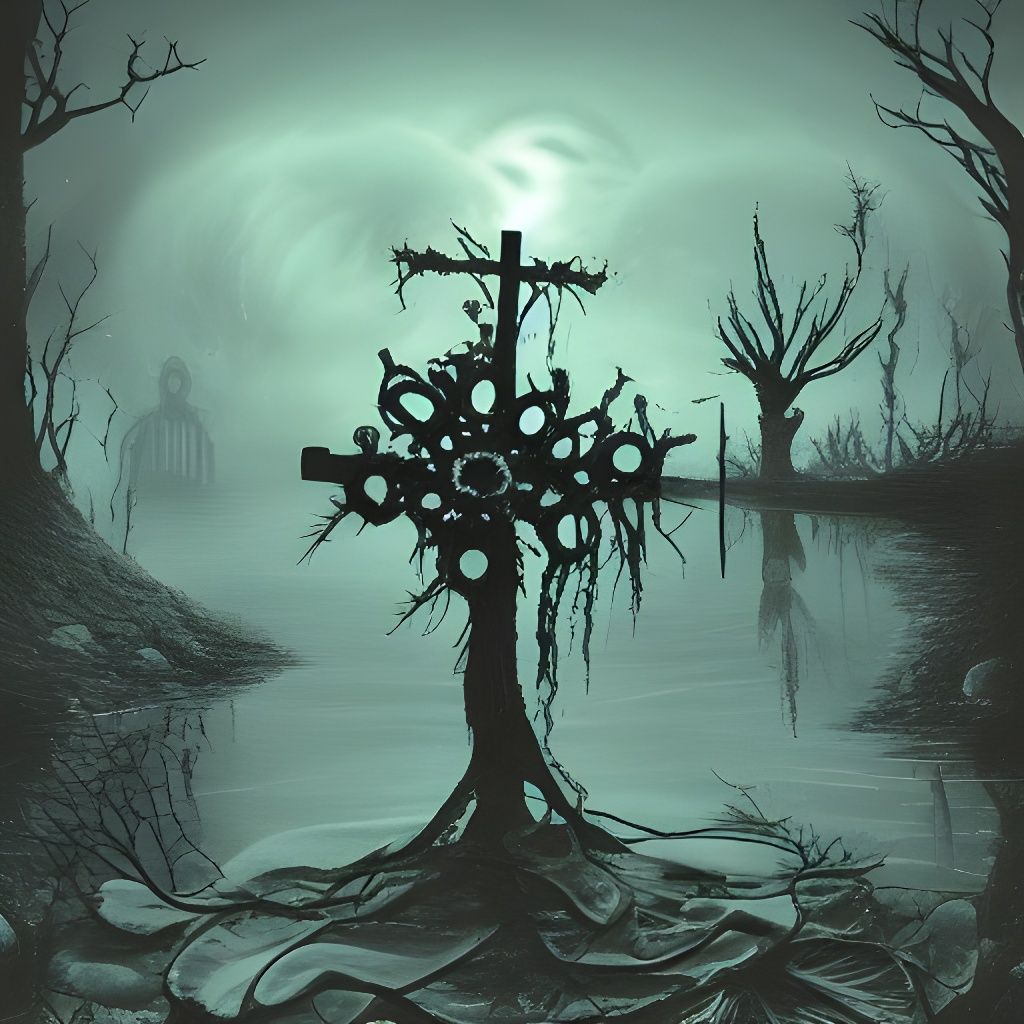 Eerie Landscape with Spinach-Like Crosses
