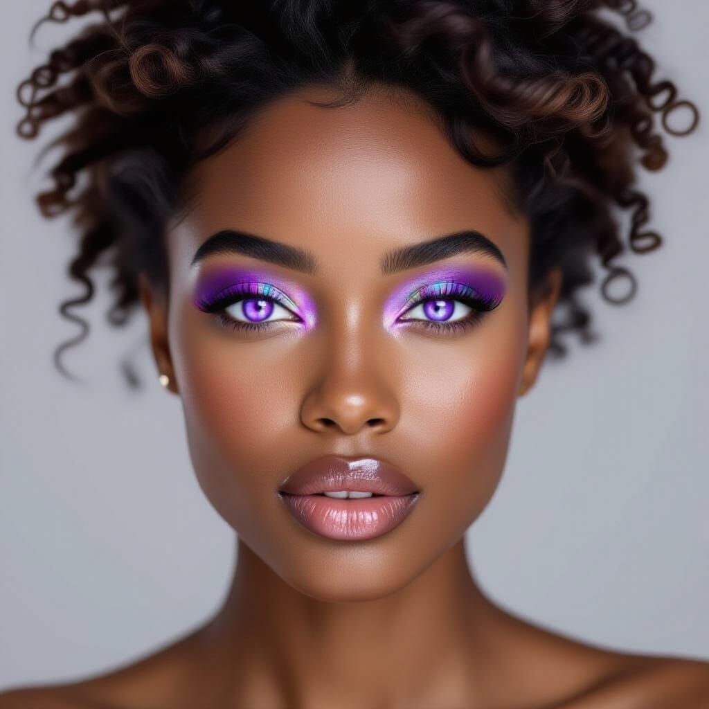African American woman with glowing purple eyes