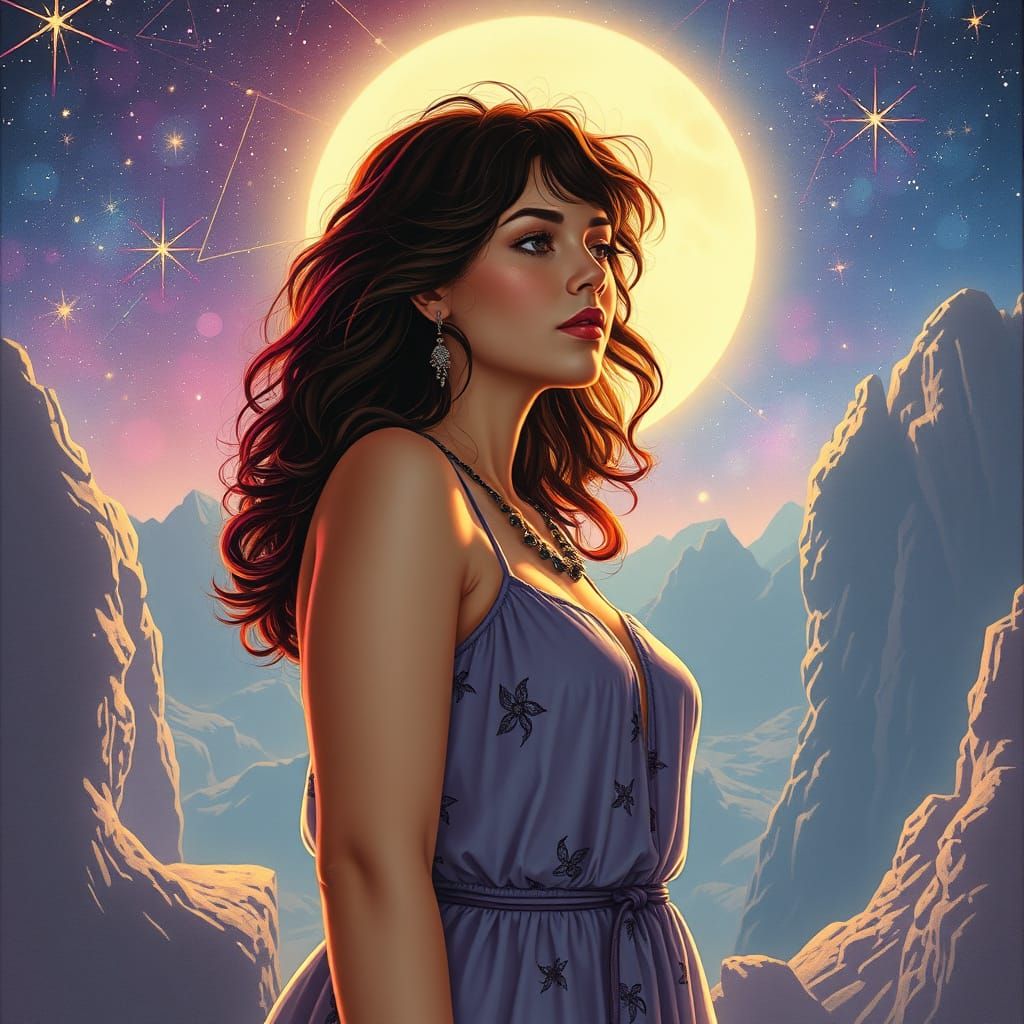 Luminous Woman in Vaporwave Style Twilight Glade