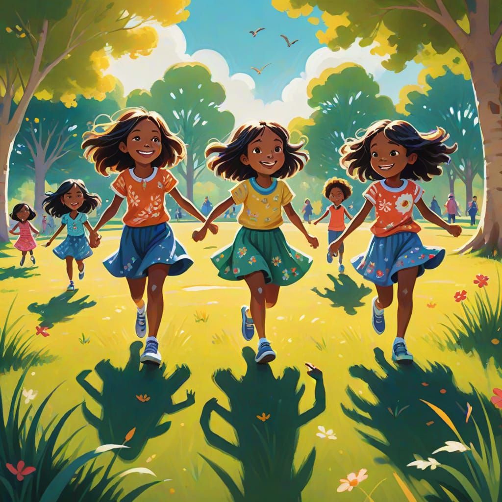 Children Playing Together in a Whimsical Park Scene