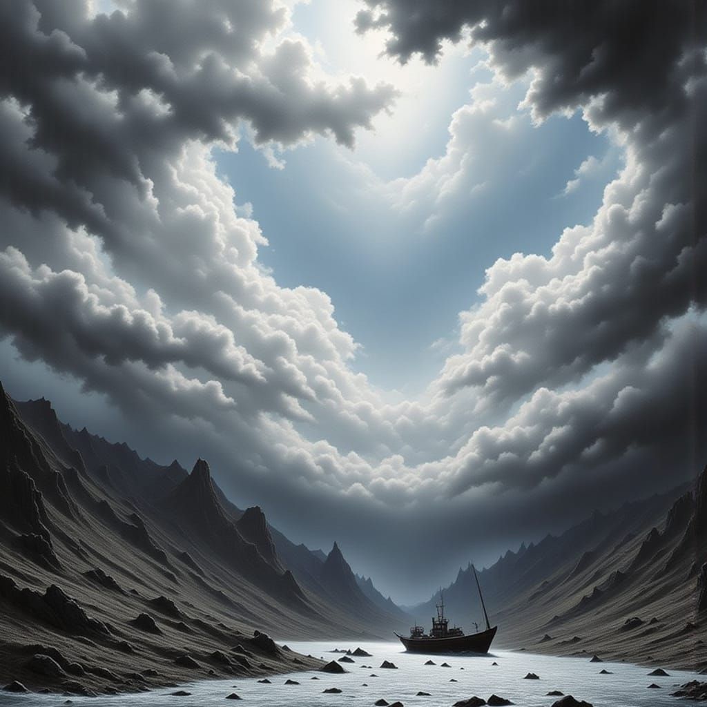 Stormy Day Sky in Black and White Graphite Style