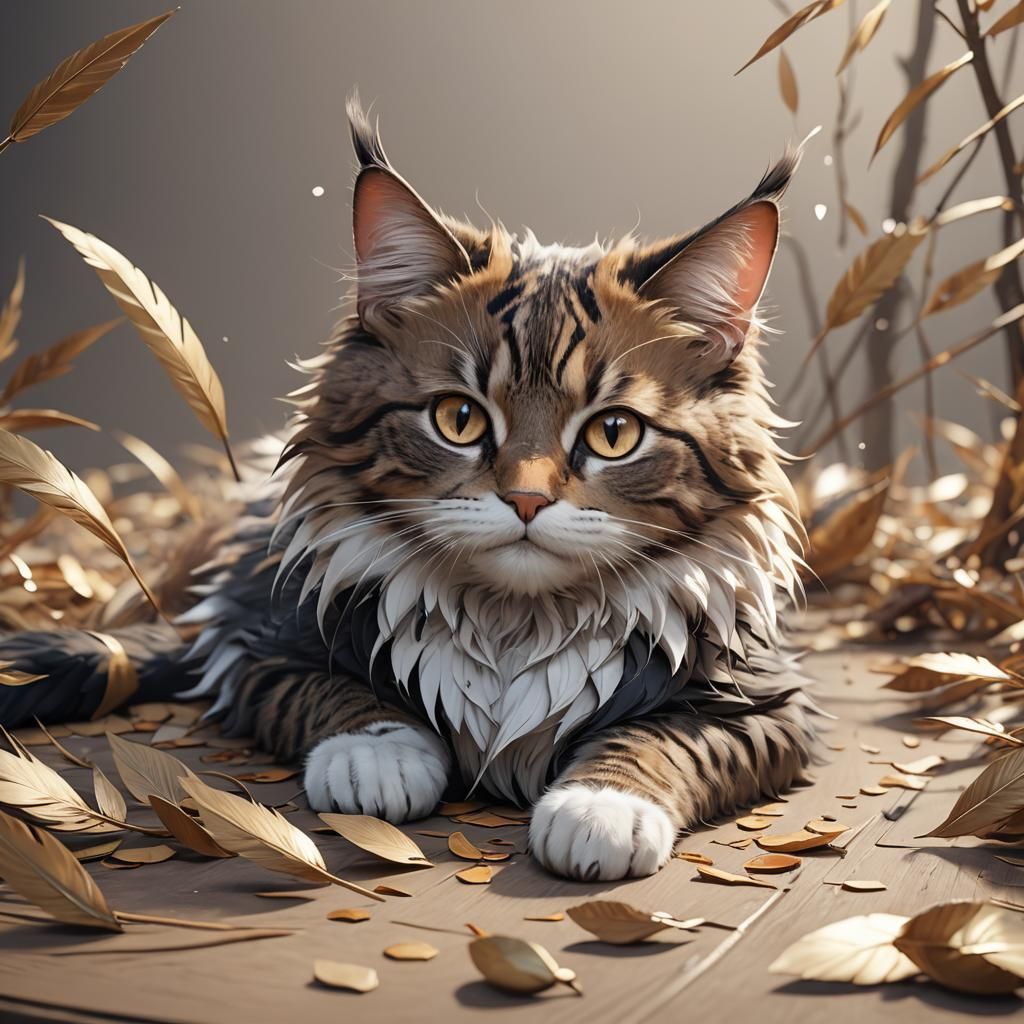 Detailed 3D Anime Quill Cat Illustration