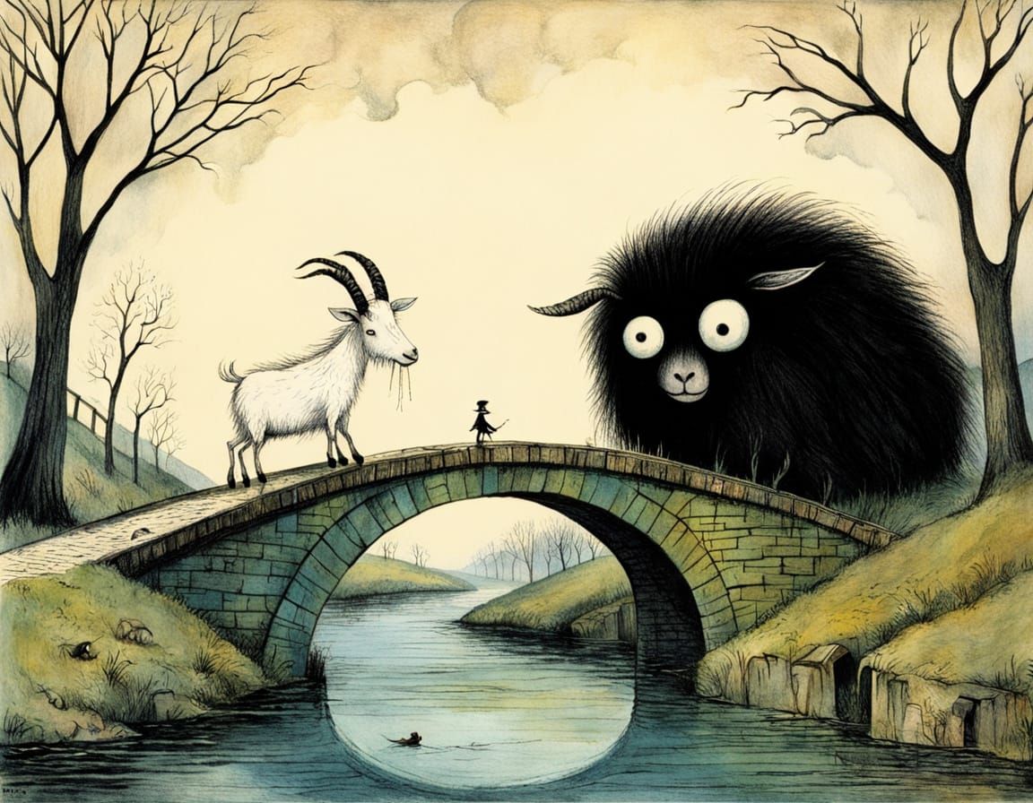 Eerie Goat and Monster Bridge Illustration