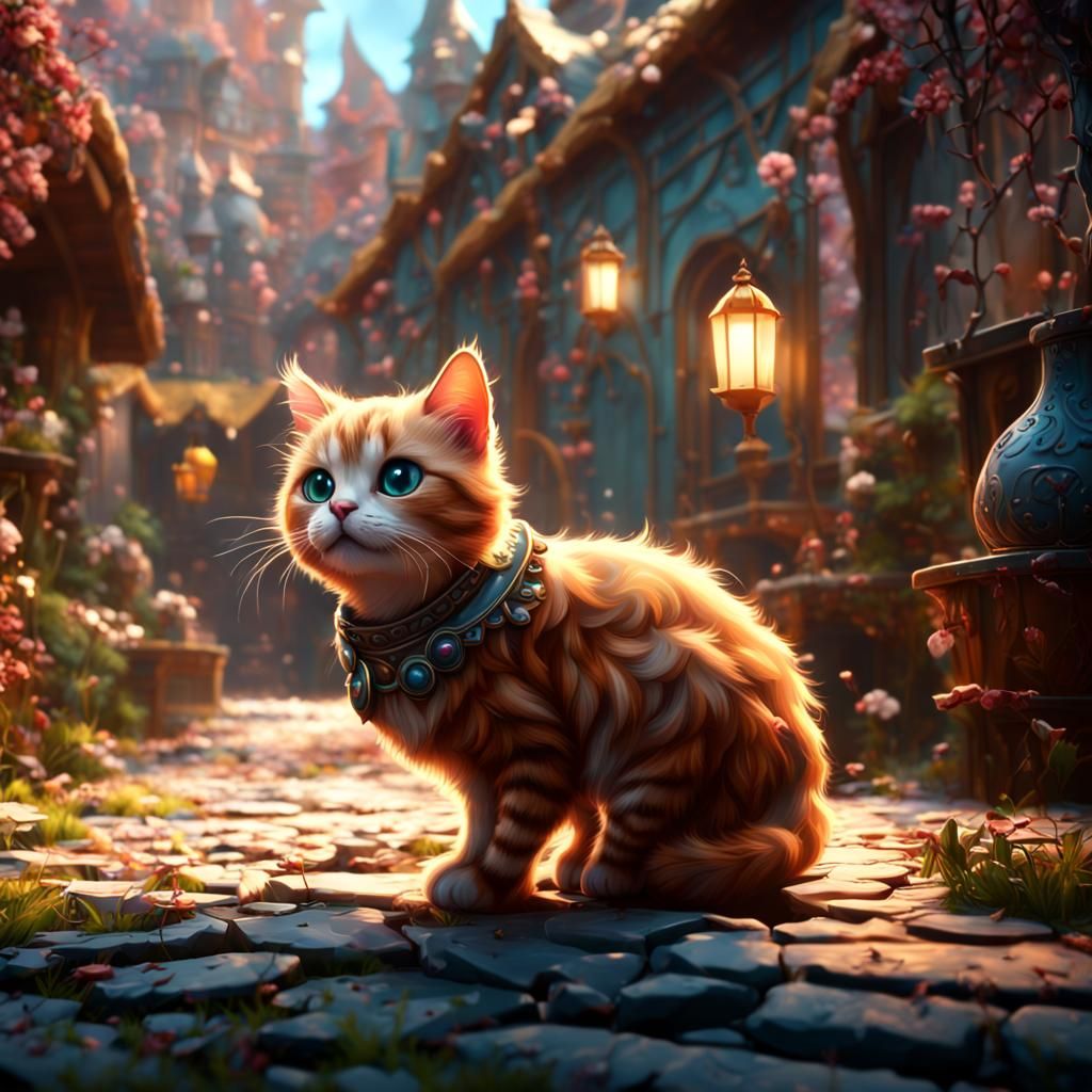 Cute Cat Getting Petted: Detailed Matte Painting