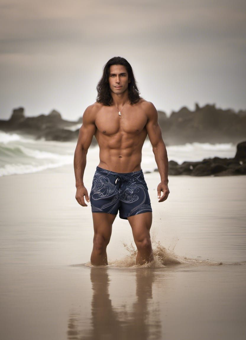 tall latino male long hair clean shaven lean muscular speedo...