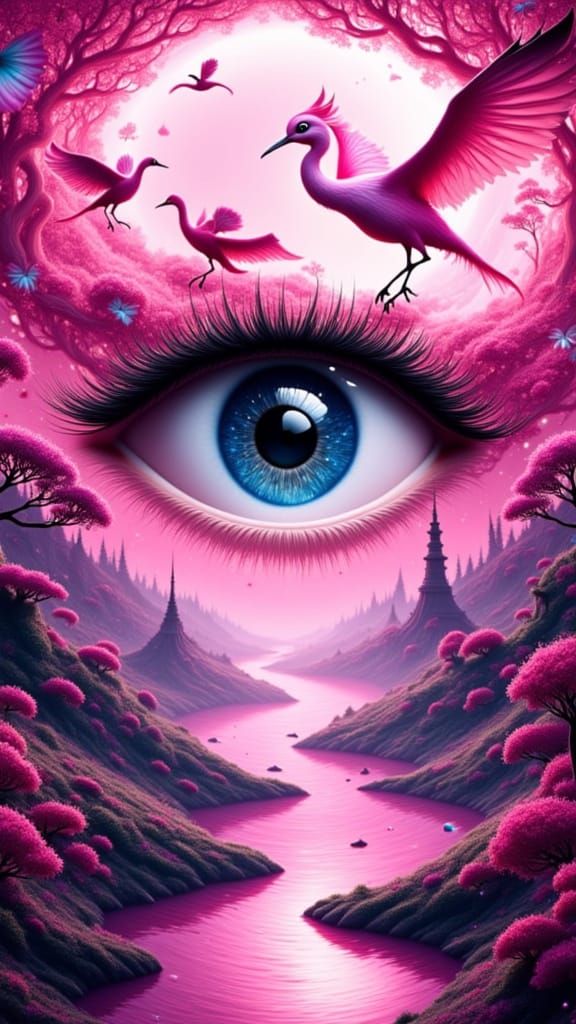 Surreal Pink Landscape with Dragon Fruit and Whale
