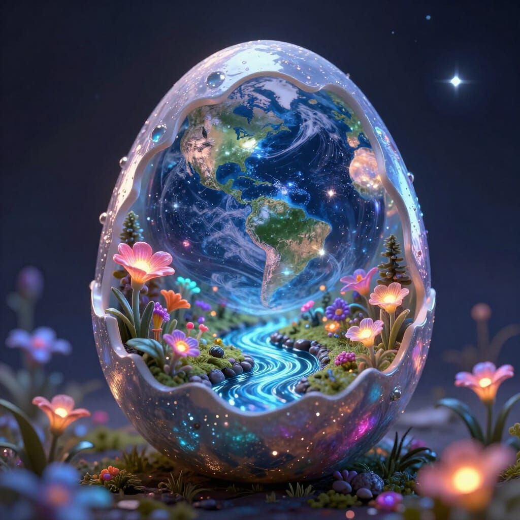 Magical Wonderland Birth of Earth Inside Iridescent Egg