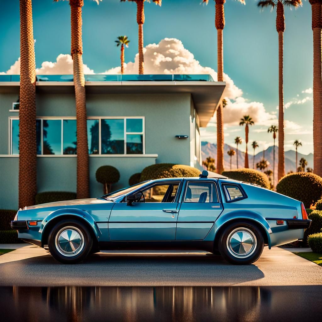 Light Blue 1970s Car in Palm Springs: Photo