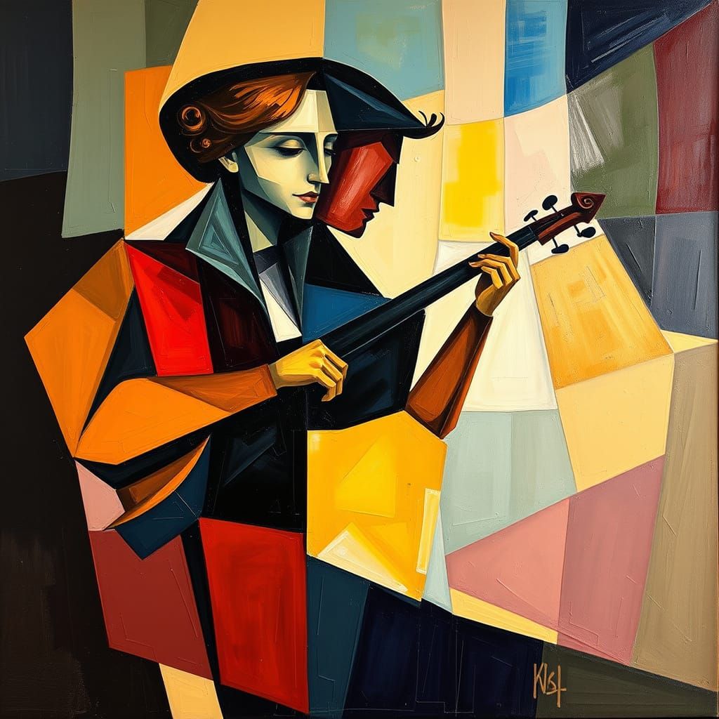 Abstract Cubist Painting of Loved Ones