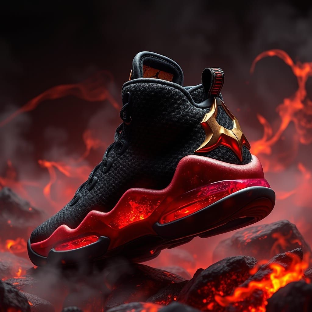 Surreal Basketball Shoes in Inferno-Inspired Black Vulcanize...