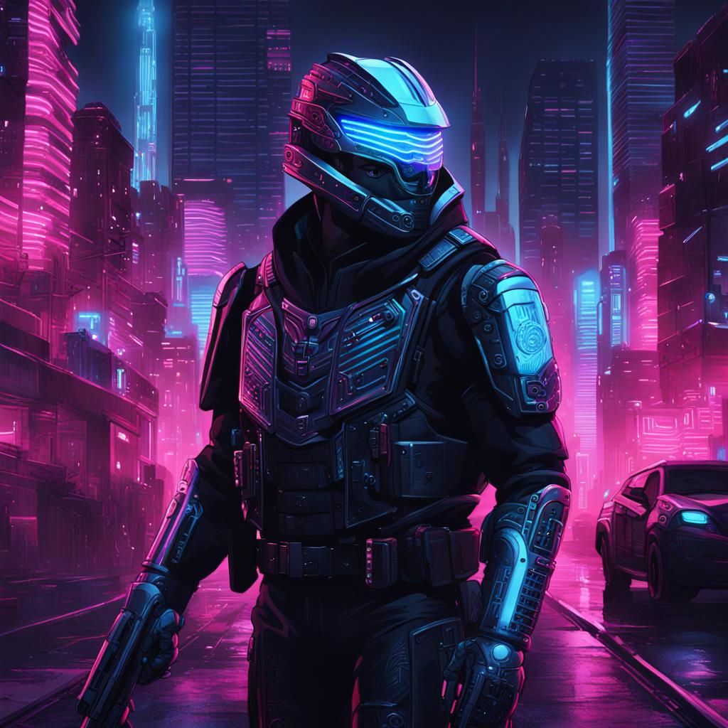 Neon City Cop Priest in Futuristic Armor