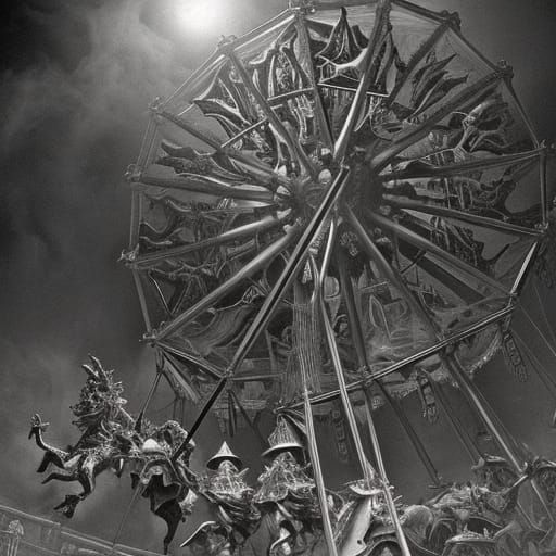 Nightmare Carousel with Terrifying Clown in Horror Style
