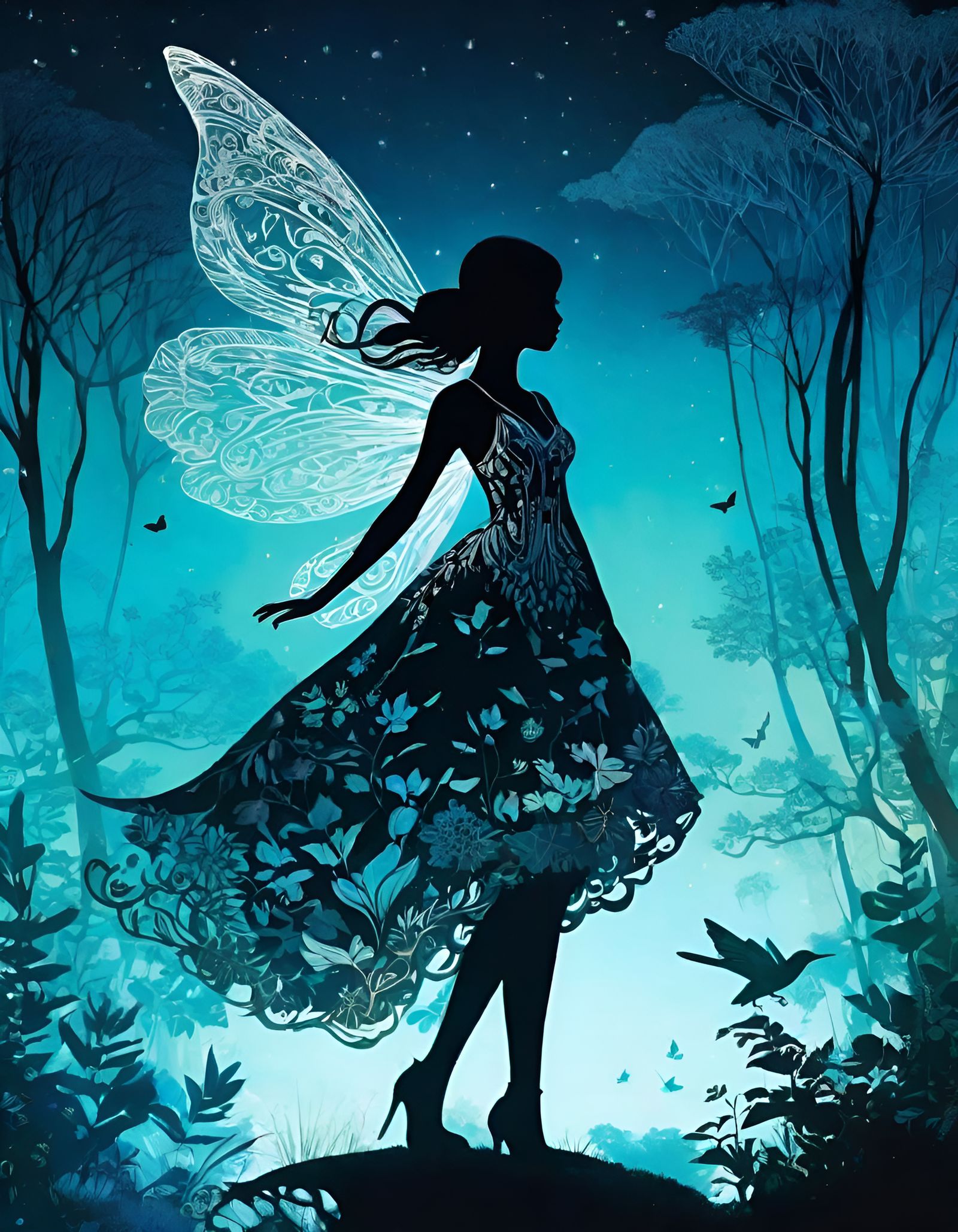Nature Fairy Silhouette in Detailed Digital Art