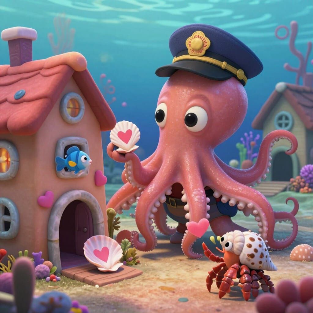 Friendly Octopus Postman Delivers Valentines Underwater