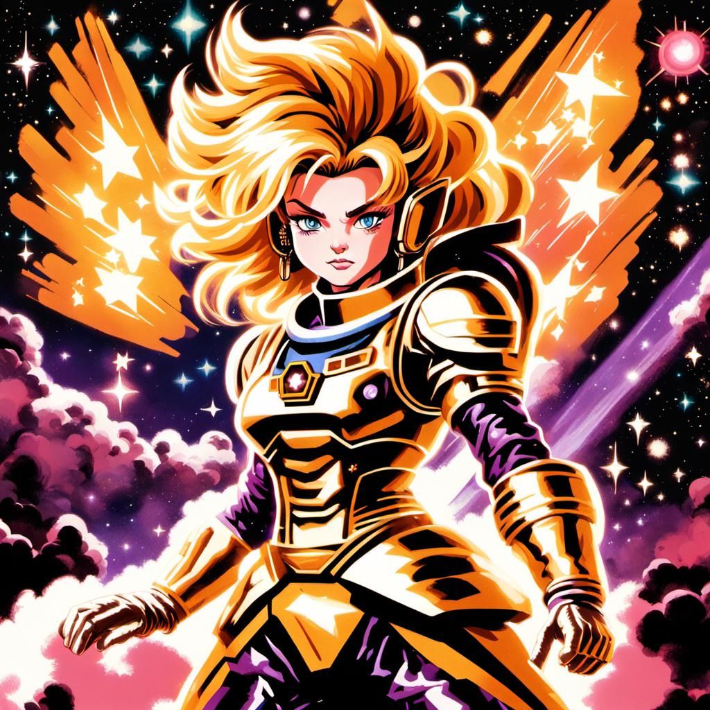 Anime Heroine in Cosmic Armor, 3D Digital Art