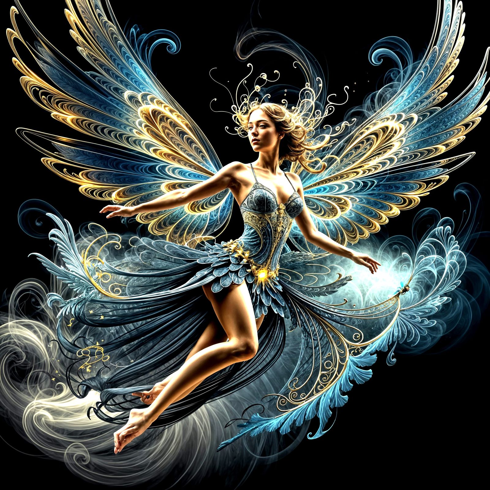 Winged Fairy in Flight: Digital Gothic Fantasy Art