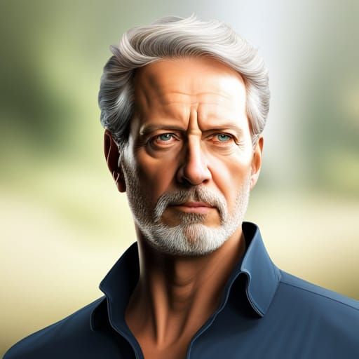 Realistic Portrait of an Impassive Man in Nature