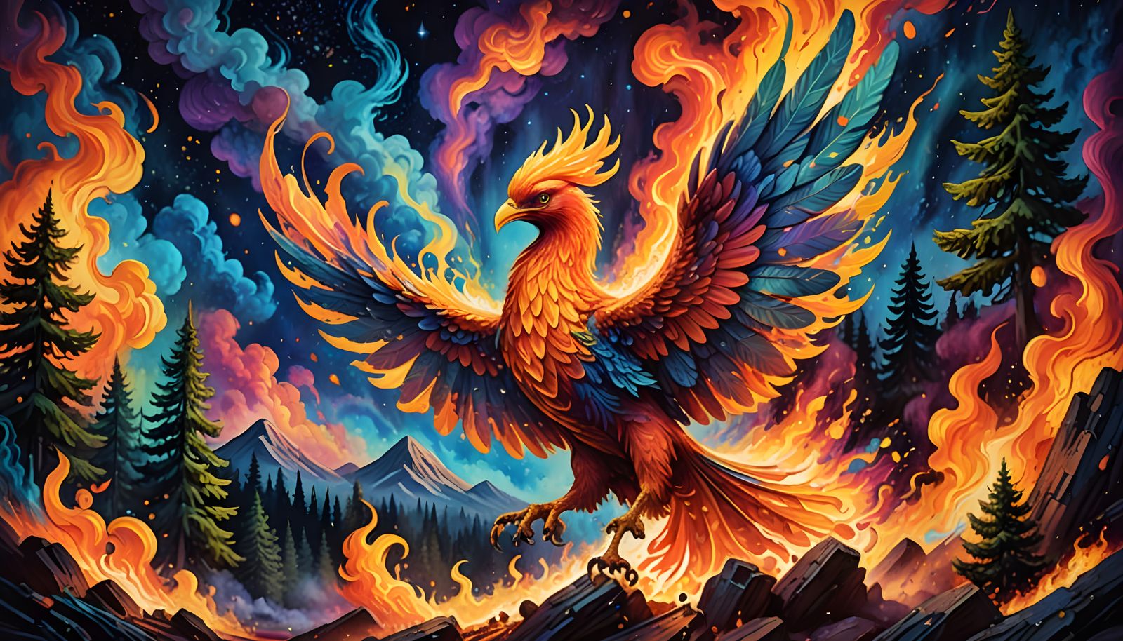 Cosmic Phoenix in Splendid Hyperrealistic Graffiti Art