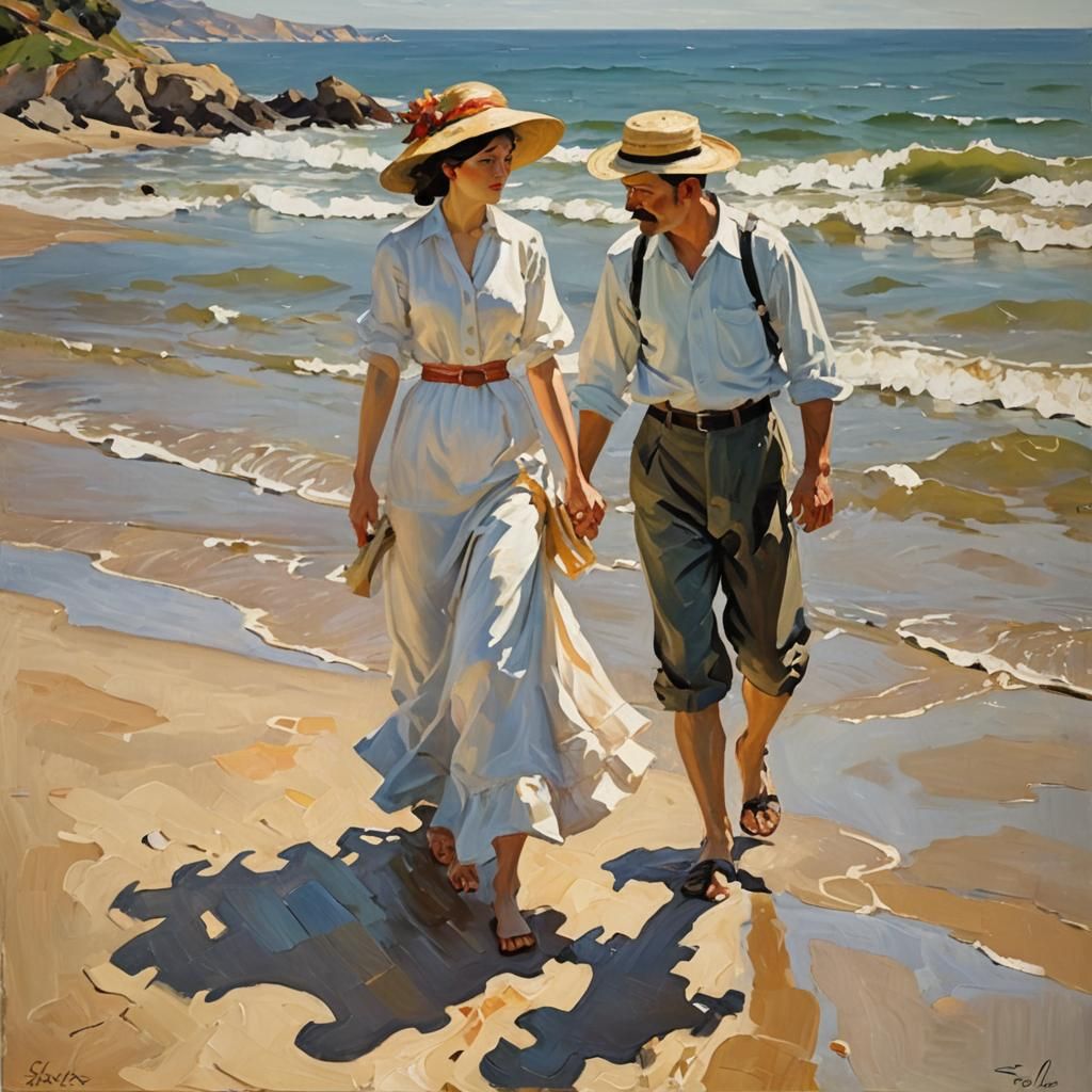 Seashore Stroll in Impasto Style