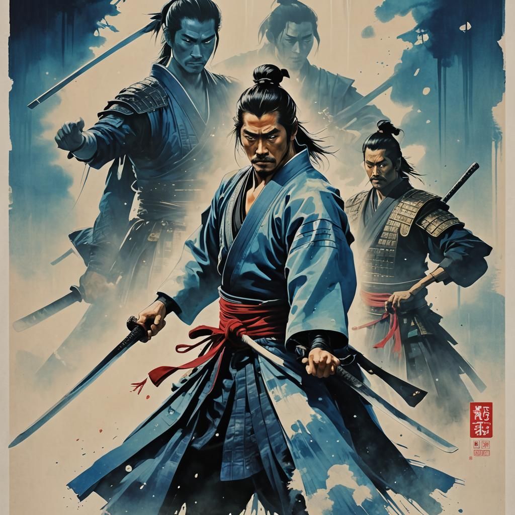 Blue Eye Samurai Movie Poster in Cubist Style