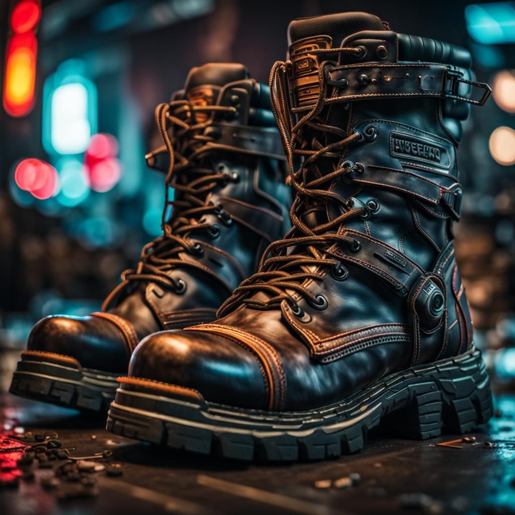 Cyberpunk Rigger Boots in Hyperrealistic Style