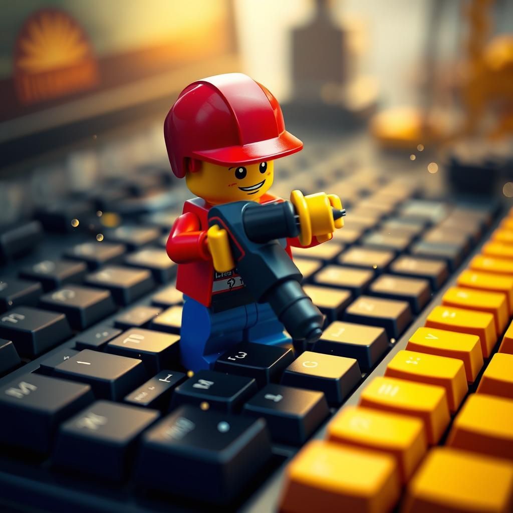 Lego Construction Worker Destroys Keyboard, Detailed Matte P...