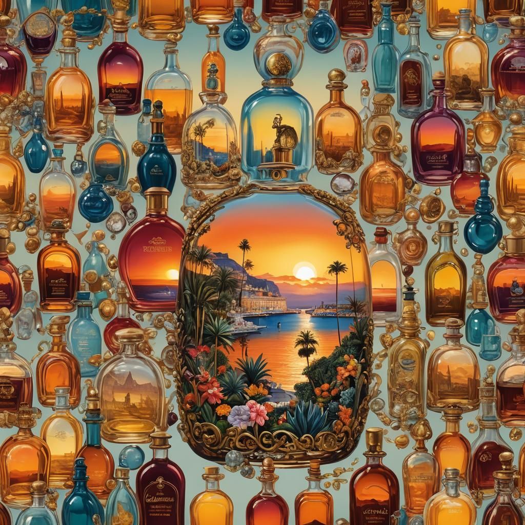 Sunset in a Bottle: Surrealist Oil Painting