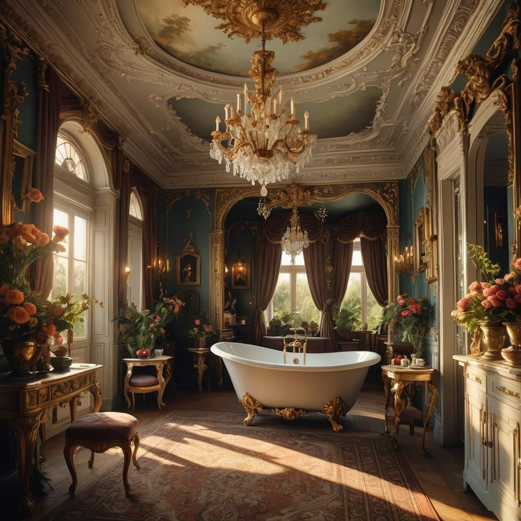 Victorian Bedroom with Garden View in Baroque Style