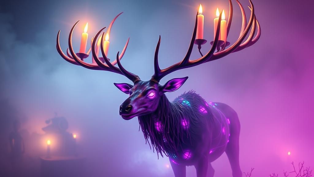 Zombie Elk with Fiber Optic Skin in Dreamlike Fog