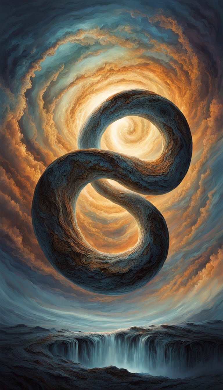 Create a visually captivating and symbolic artwork that explores the shape, meaning, and mystery of the number 8. The co...