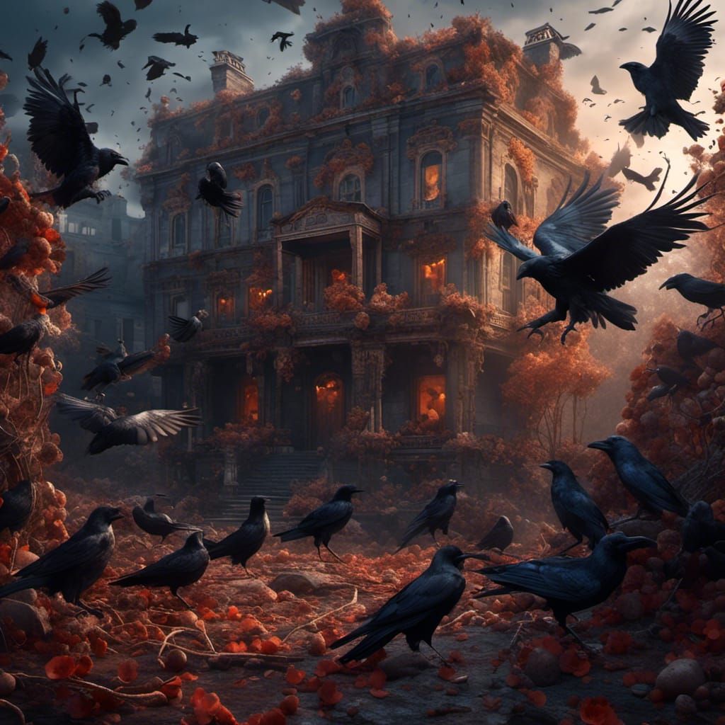 A Murder of Crows in Fugue, masterwork classical painting