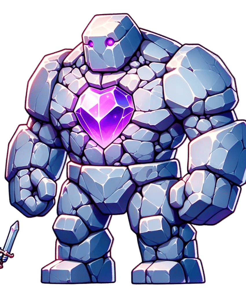 A Golem and Chibi Knight Share a Playful Moment